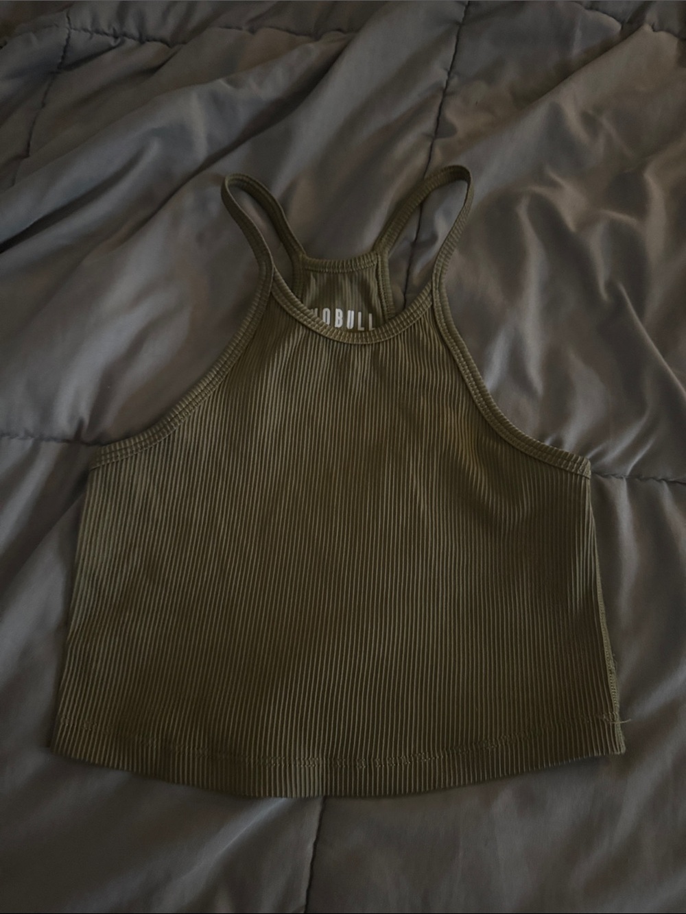 NOBULL Olive Ribbed High-Neck Crop Tank
